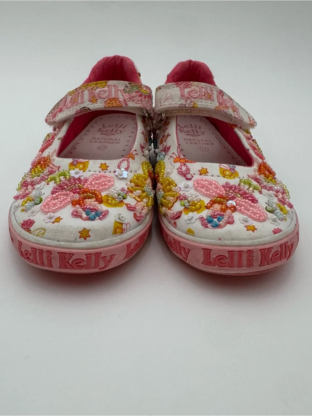 Lelli Kelly Girls Size 27 Beaded Fairy Mary Jane Shoes Pink White Hook Loop - Picture 2 of 9